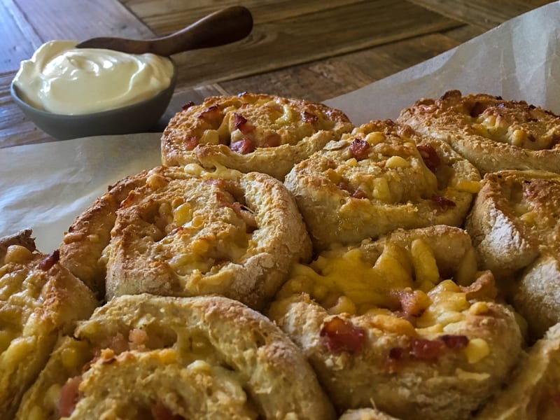 Ham and cheese scrolls made with two ingredient dough