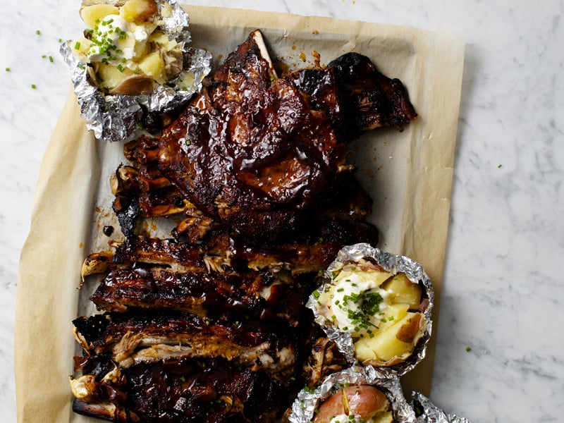 Sticky ribs and foil spuds dinner from Lucy Tweed's Every Night of the Week
