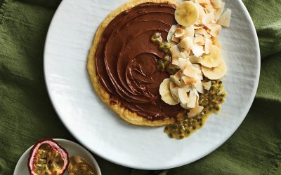 Tropical banana Nutella pancakes for Saturday breakfast